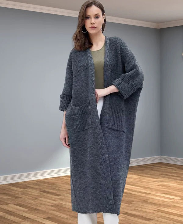ModeGeist | Strickjacke - Oversized Fit - Wolllook - V-Ausschnitt - Offenes Modell mit Taschen
