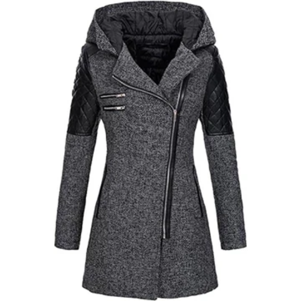 ModeGeist | Jacke – Taillierte Passform – Tweed-Körper – Gesteppten Ärmel – Asymmetrischer Reißverschluss – mit Kapuze
