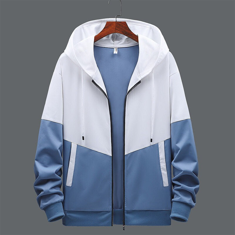 ModeGeist | Zweifarbiges Herren Sweatshirt mit Kapuze und Reißverschluss