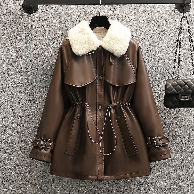 ModeGeist | Damenjacke mit Ledereffekt und abnehmbarem Kragen