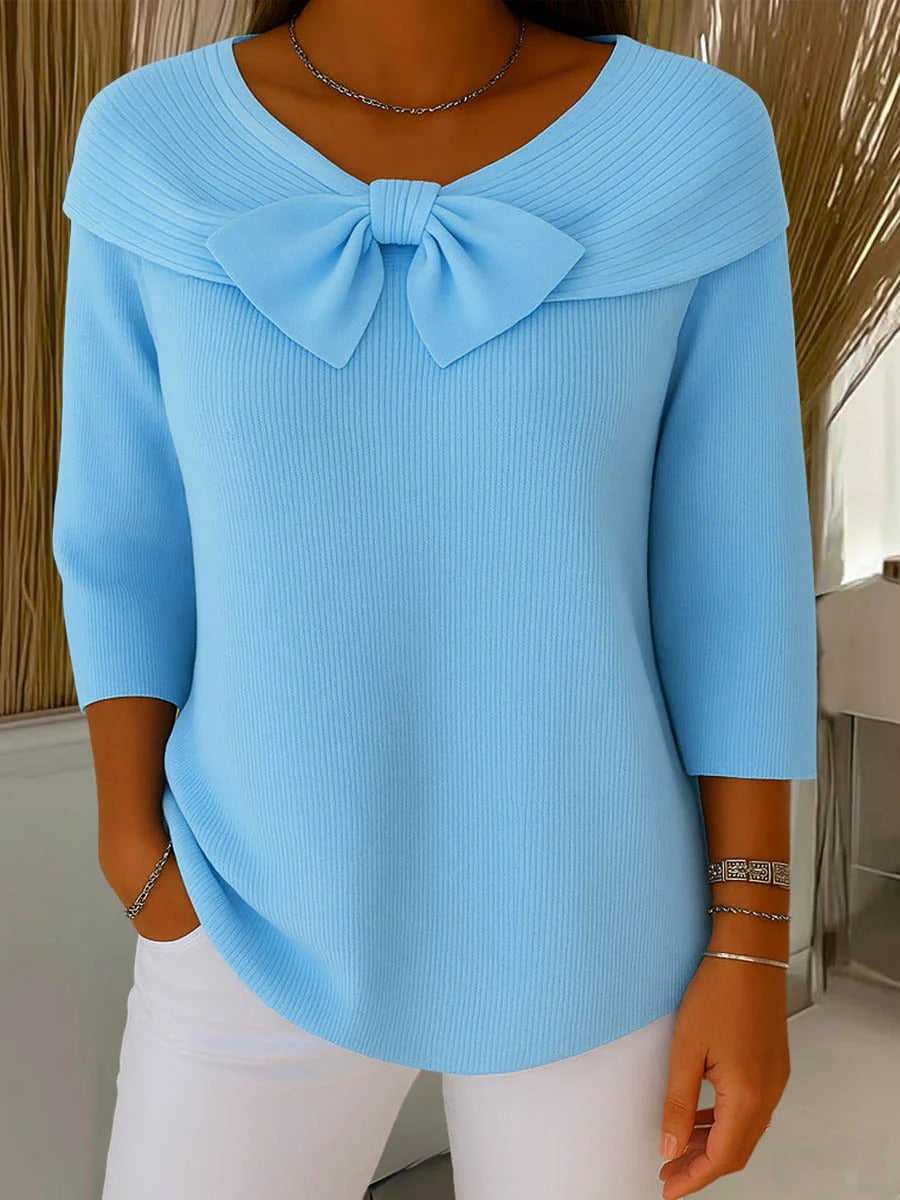 MODEGEIST Damen Pullover Schleifendetail Rundhalsausschnitt Strick