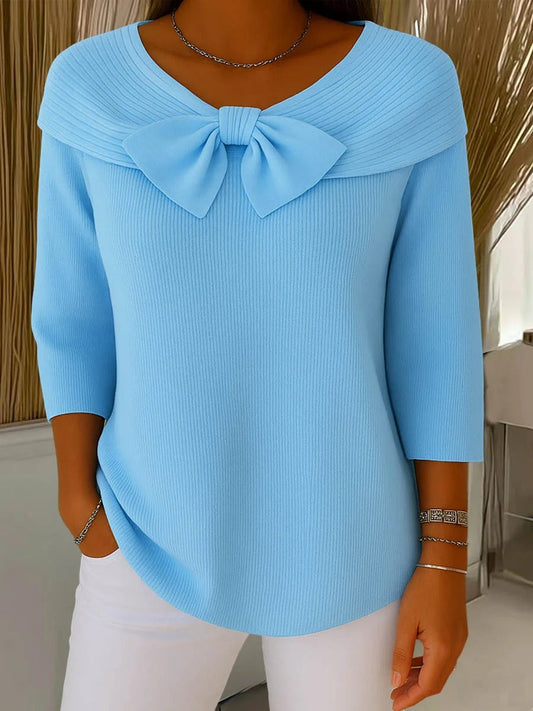MODEGEIST Damen Pullover Schleifendetail Rundhalsausschnitt Strick