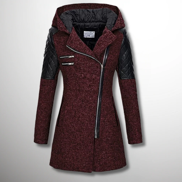 ModeGeist | Jacke – Taillierte Passform – Tweed-Körper – Gesteppten Ärmel – Asymmetrischer Reißverschluss – mit Kapuze