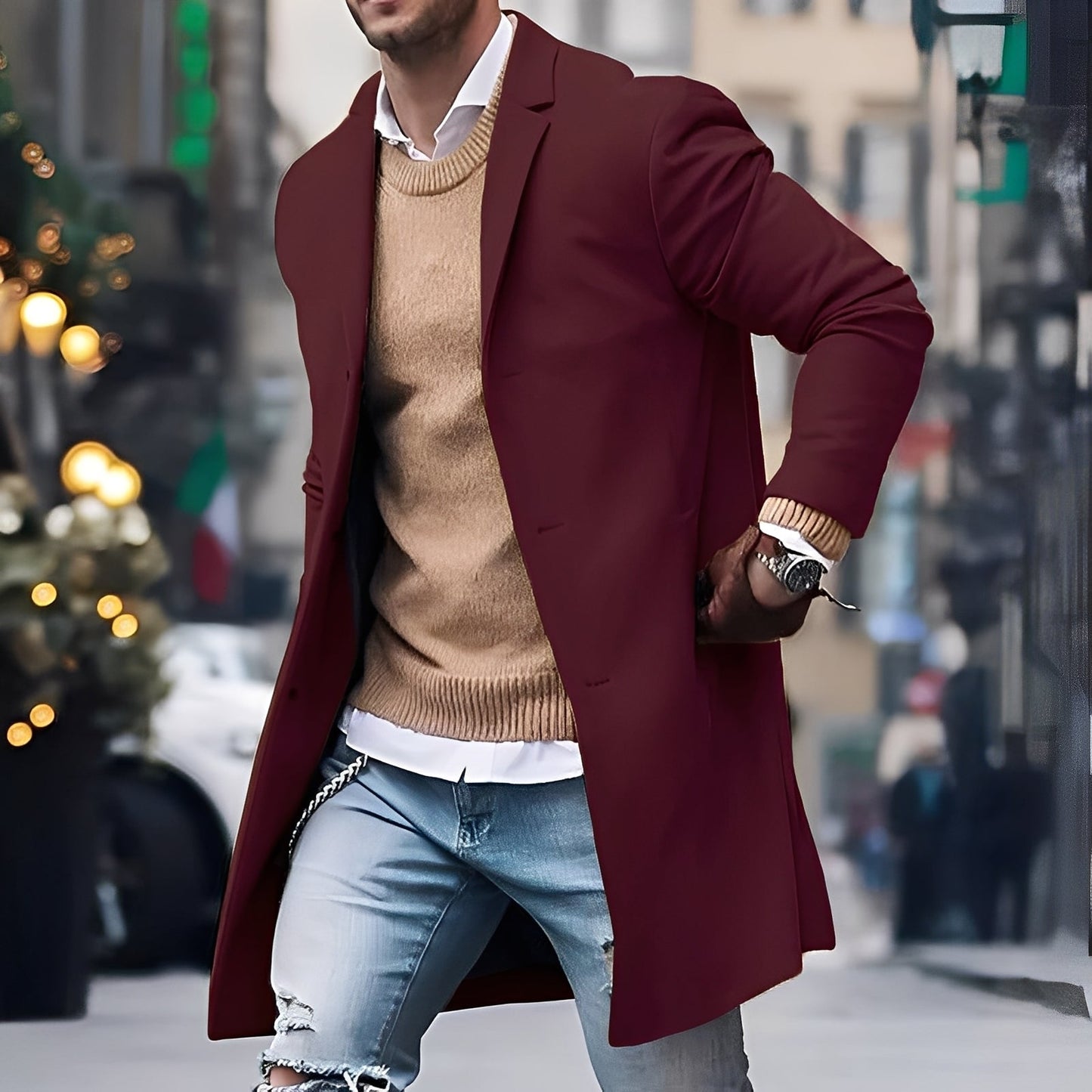ModeGeist | Eleganter Trenchcoat mit Reverskragen für Herren