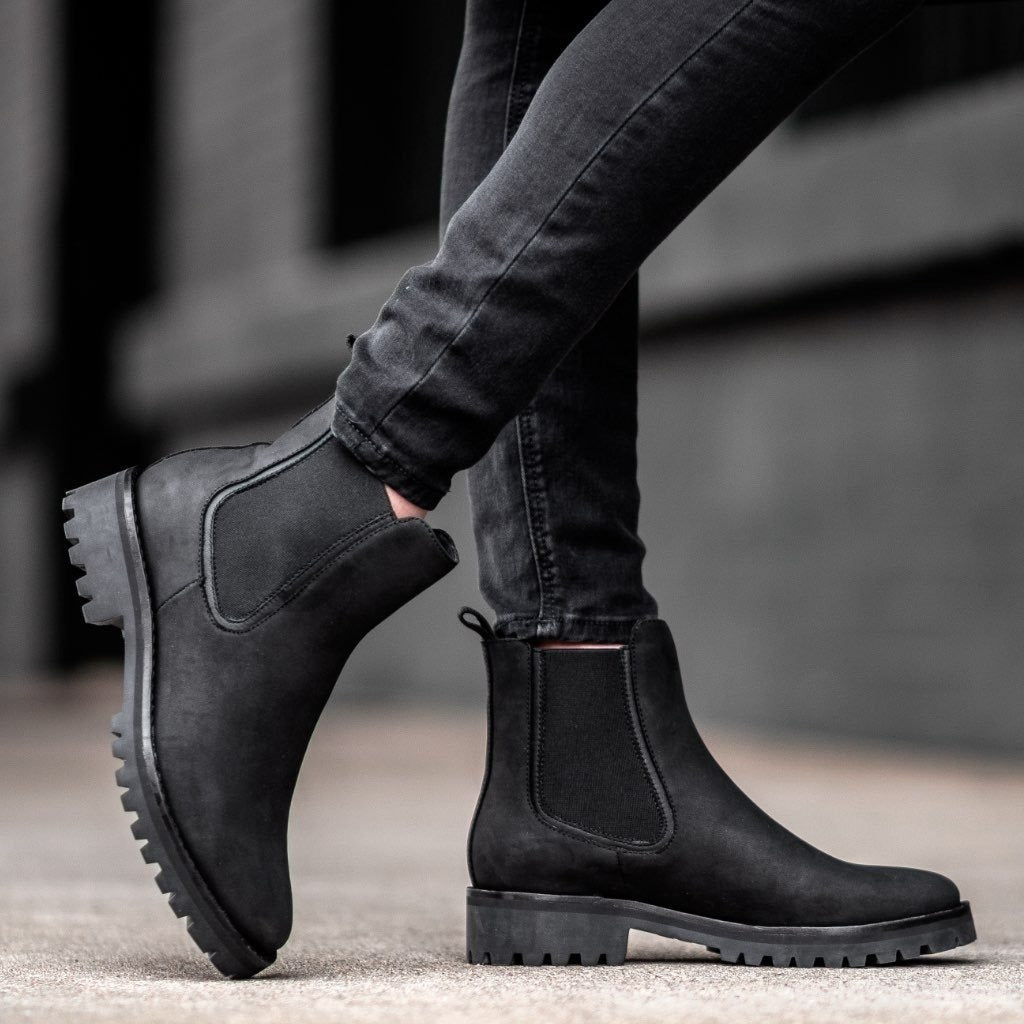 MODEGEIST Damen Ankle-Boots Chunky-Sohle Schwarz Urban