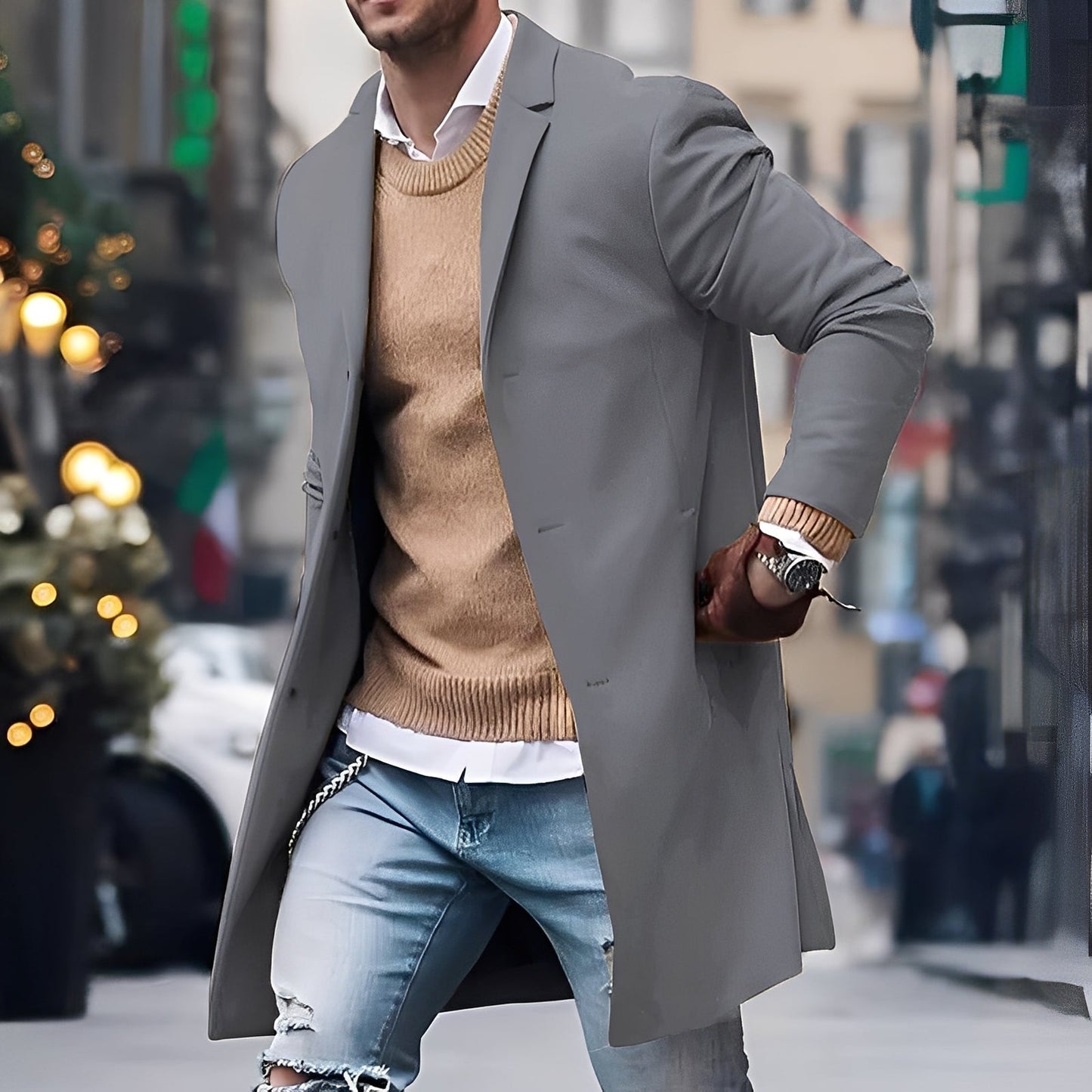 ModeGeist | Eleganter Trenchcoat mit Reverskragen für Herren