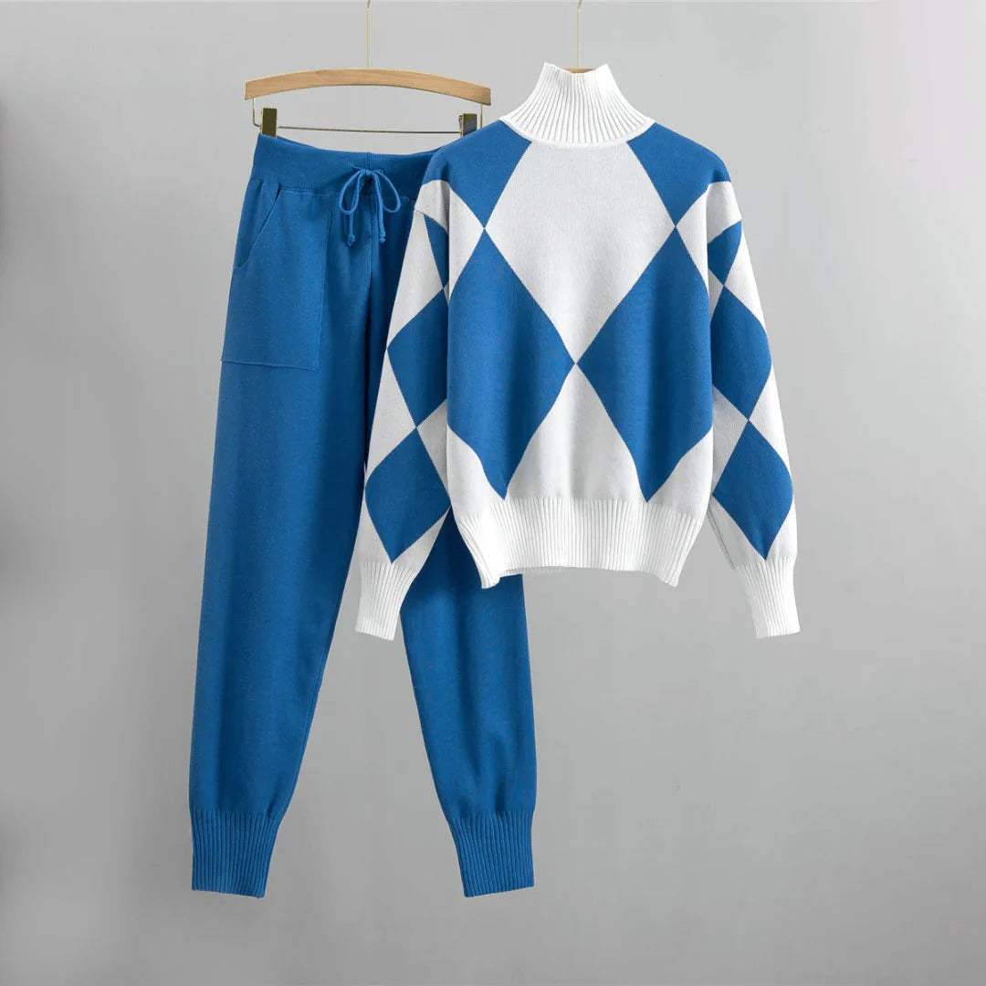 ModeGeist | Karierter Rollkragenpullover Satz für Damen