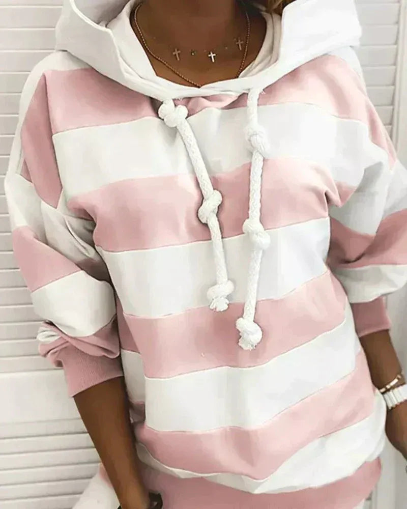 ModeGeist | Kapuzenpullover Übergröße Schnitt Jersey Strick Gestreift Geknoteter Kordelzug