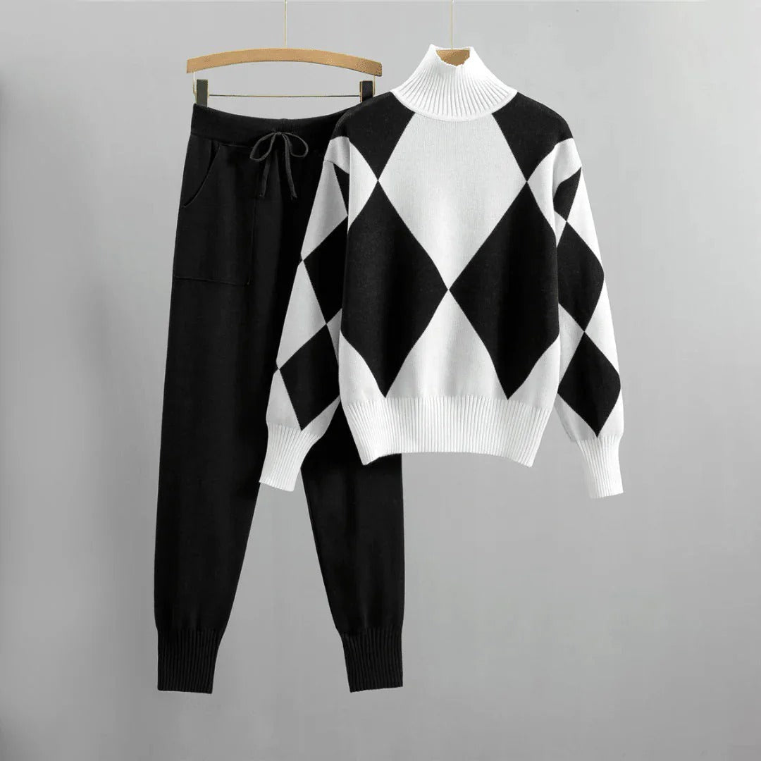 ModeGeist | Karierter Rollkragenpullover Satz für Damen