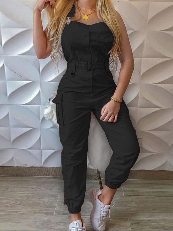 ModeGeist | Damen Jumpsuits Werkzeuggürtel Ärmellos Träger Einfach Rückhaltung Fuß Jumpsuit