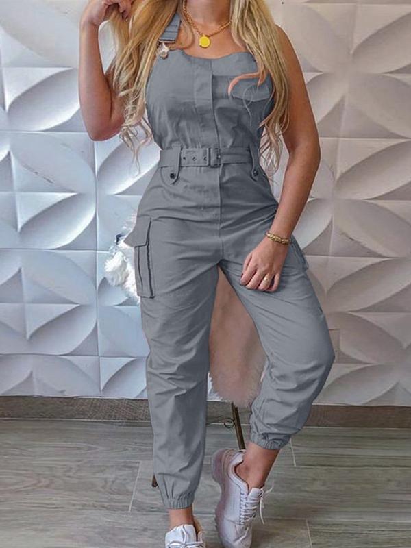 ModeGeist | Damen Jumpsuits Werkzeuggürtel Ärmellos Träger Einfach Rückhaltung Fuß Jumpsuit