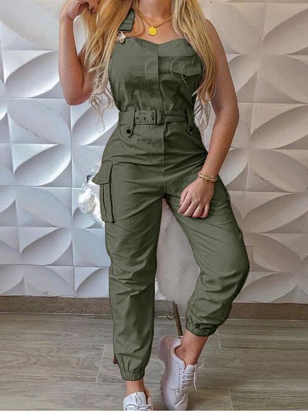 ModeGeist | Damen Jumpsuits Werkzeuggürtel Ärmellos Träger Einfach Rückhaltung Fuß Jumpsuit