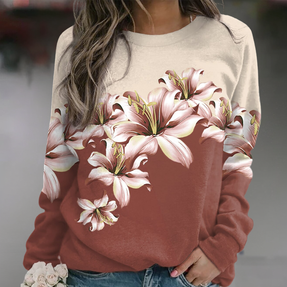 ModeGeist | Sweatshirt Weiches Atmungsaktives Material Bequeme Passform Floral Print Lange Ärmel
