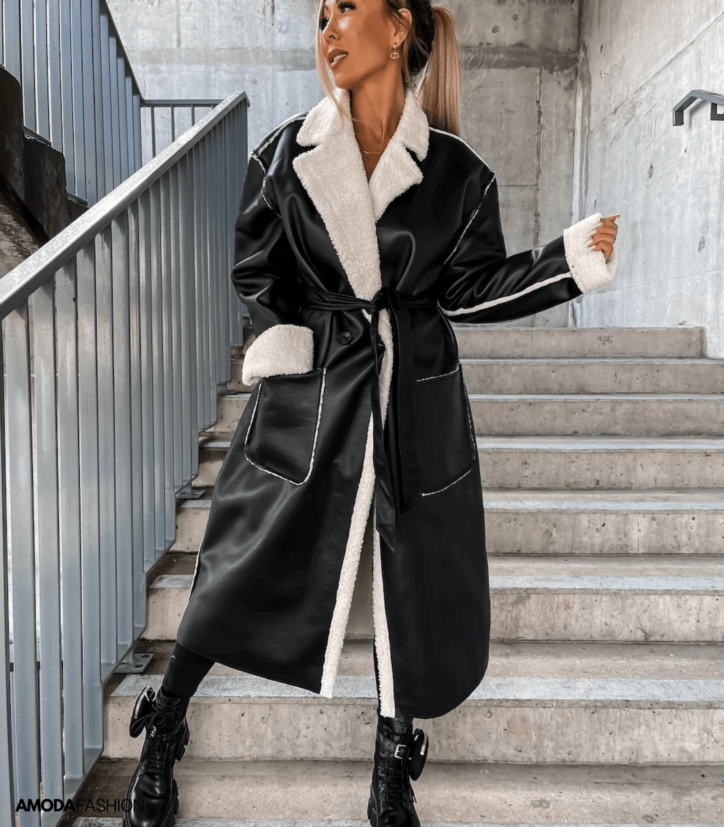 Leder-Fleece-Jacke mit Schnürung von Dalas