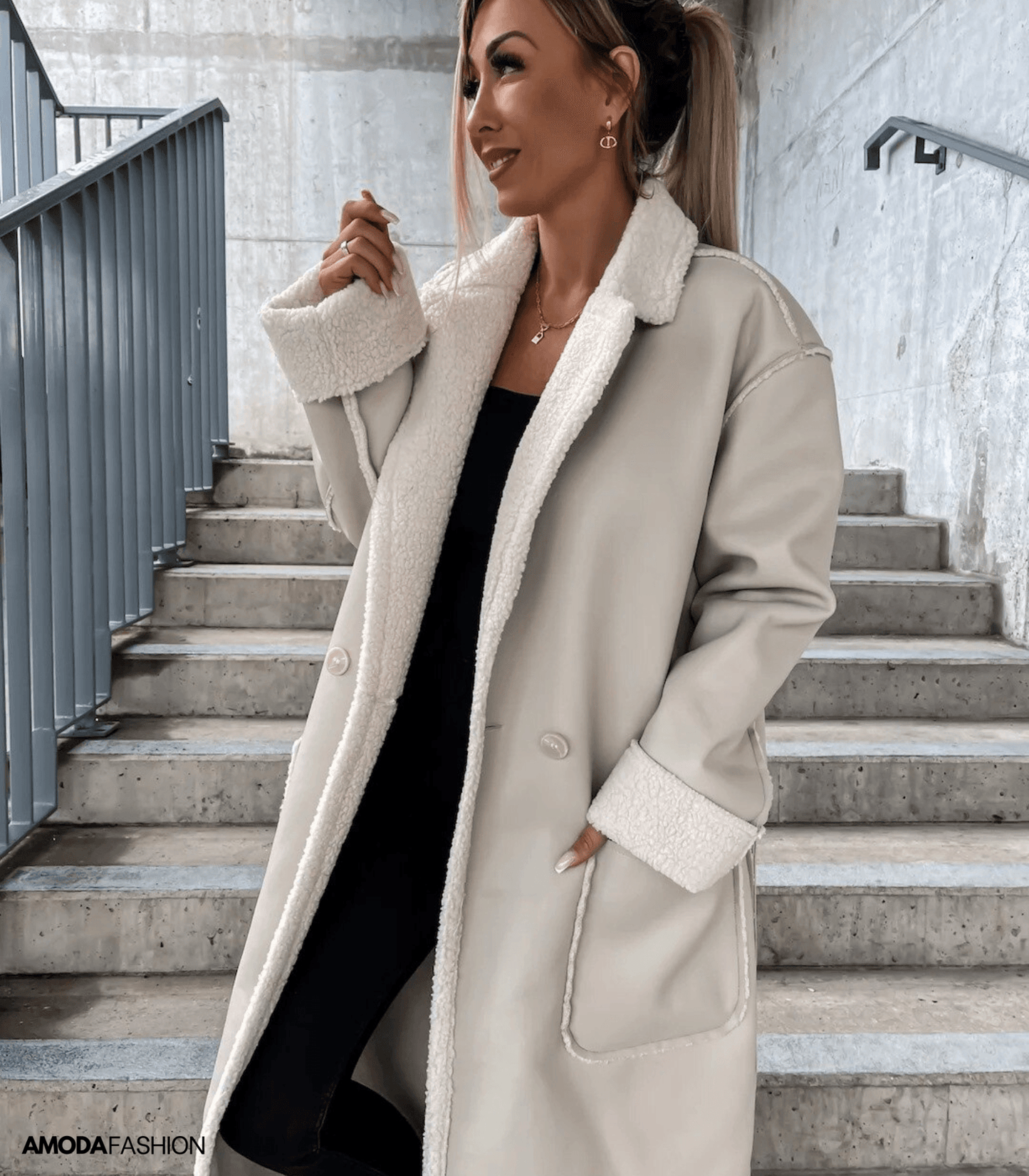 Leder-Fleece-Jacke mit Schnürung von Dalas