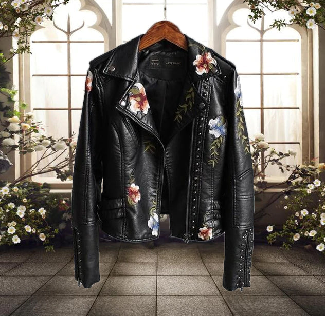 ModeGeist | Bikerjacke mit Blumenmuster Lässig