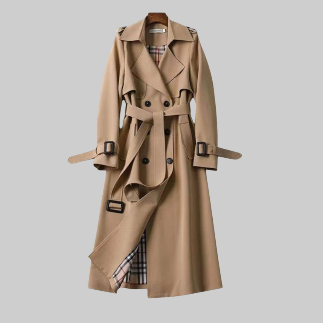 MODEGEIST Damen Trenchcoat Klassisch Beige Doppelreihig