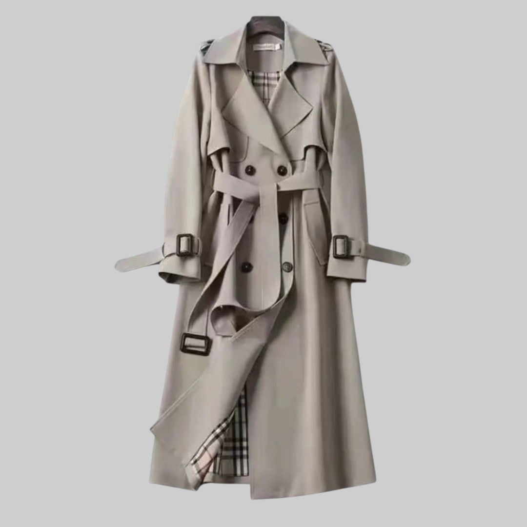 MODEGEIST Damen Trenchcoat Klassisch Doppelreihig Gürtel Beige