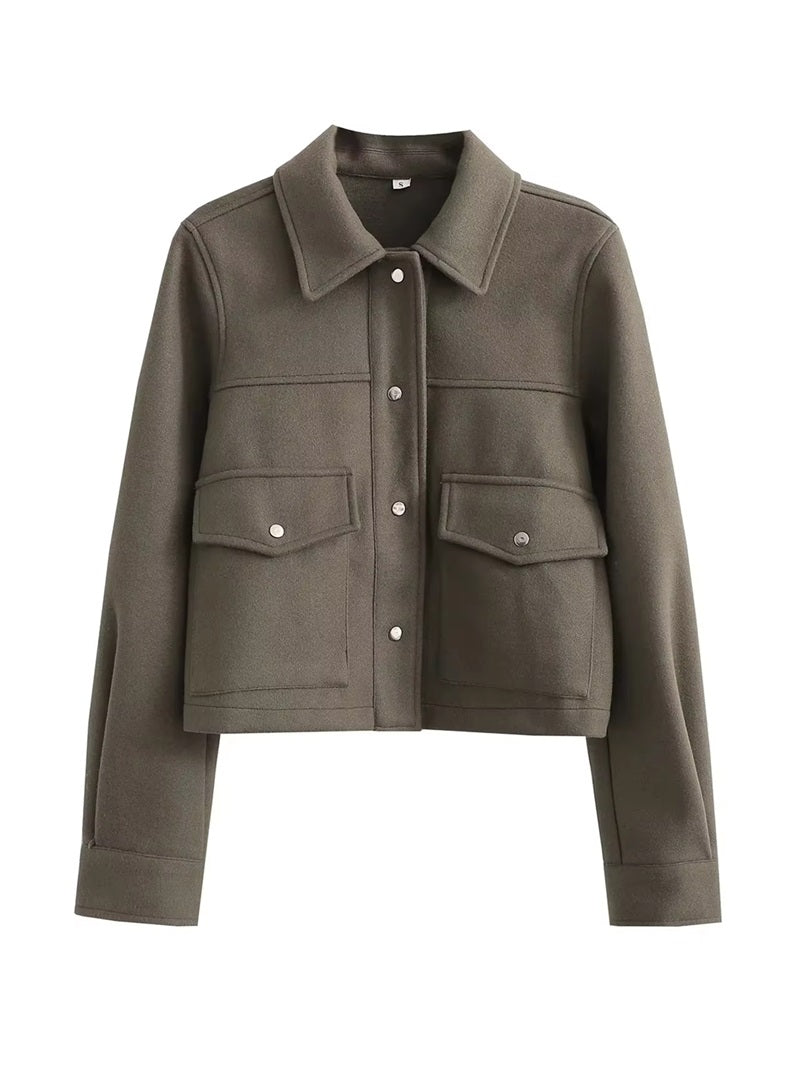 ModeGeist | Kurze Wolljacke mit Knöpfen Weich und Stilvoll Lässiger Look