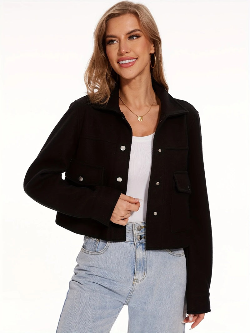 ModeGeist | Kurze Wolljacke mit Knöpfen Weich und Stilvoll Lässiger Look