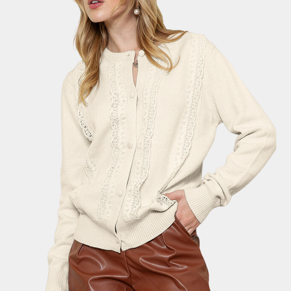 ModeGeist | Strickcardigan Spitzenkante und Knopfleiste Eleganter Stil