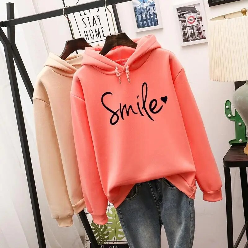 Lässiger Damen-Kapuzenpullover mit Smile-Motiv von Fudus