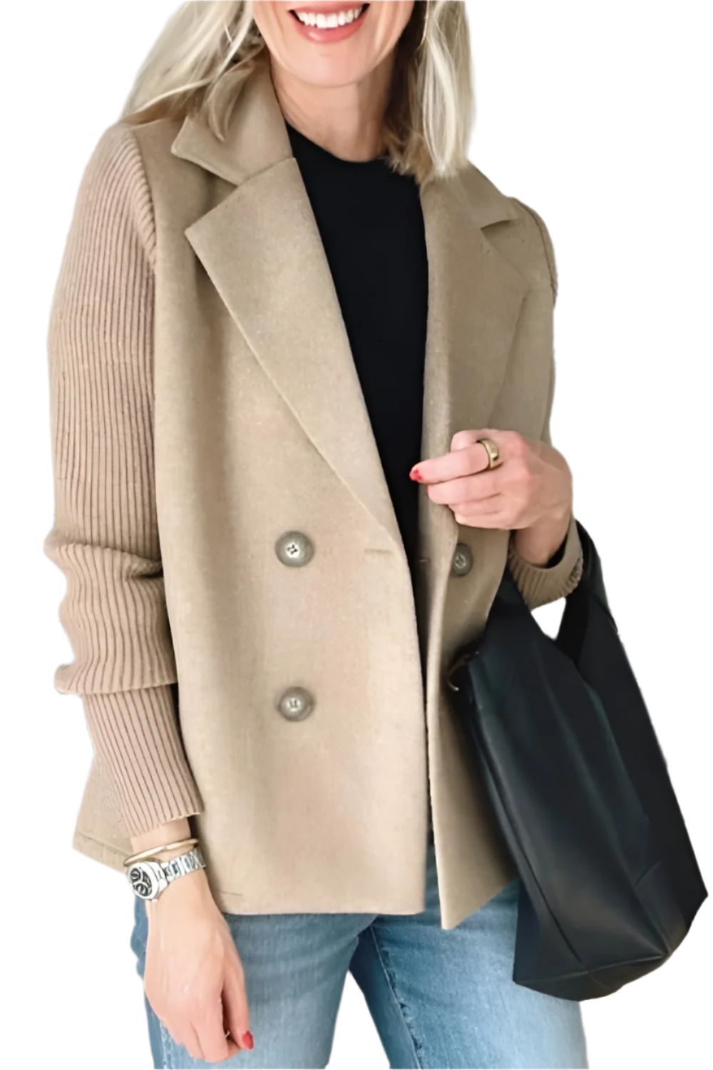 ModeGeist | Damen Blazer aus veganer Wolle mit gestrickten Ärmeln