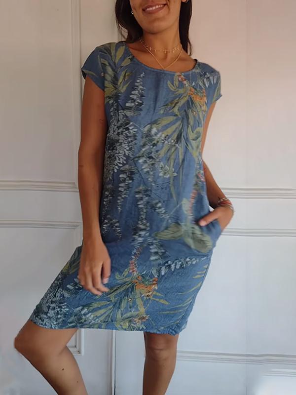 MODEGEIST Damen Rundhals-Kleid Weicher Stoff Entspannte Passform