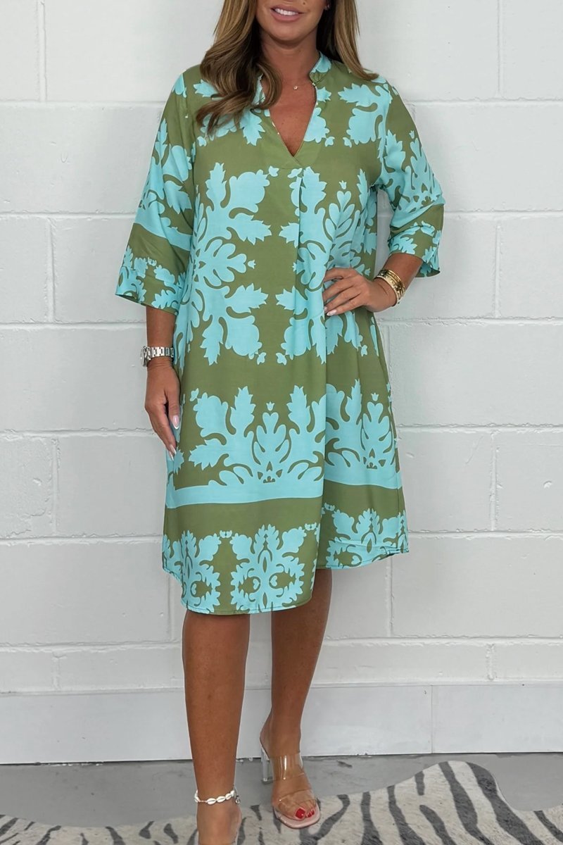 MODEGEIST Damen Sommerkleid Ärmellos V-Ausschnitt Muster