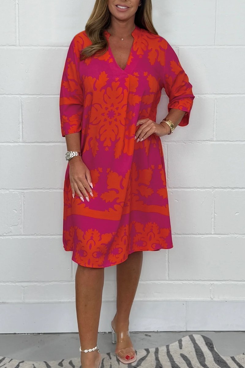 MODEGEIST Damen Sommerkleid Ärmellos V-Ausschnitt Fließend Muster