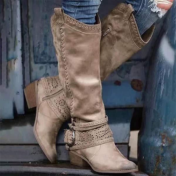 ModeGeist | Cowboystiefel mit Blockabsatz Dekorative Schnalle