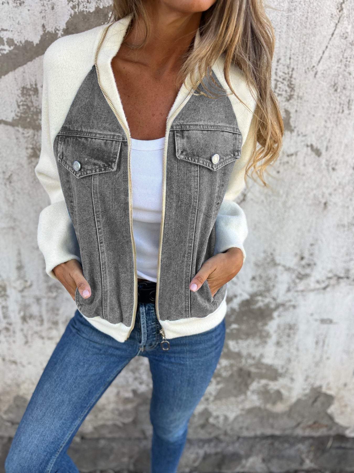 ModeGeist | Lässige Denim- und Sherpa-jacke Denim/sherpa Lässig, Warm