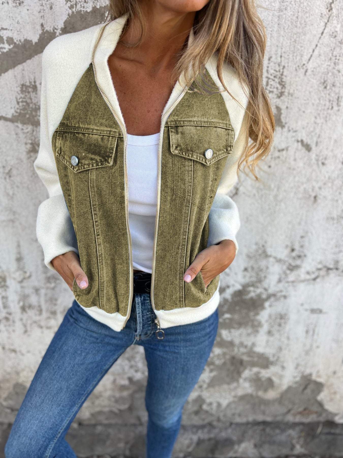 ModeGeist | Lässige Denim- und Sherpa-jacke Denim/sherpa Lässig, Warm