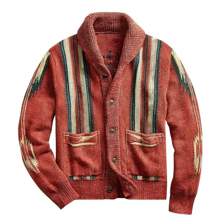 Herren-Strickjacke mit Schalkragen und Streifen