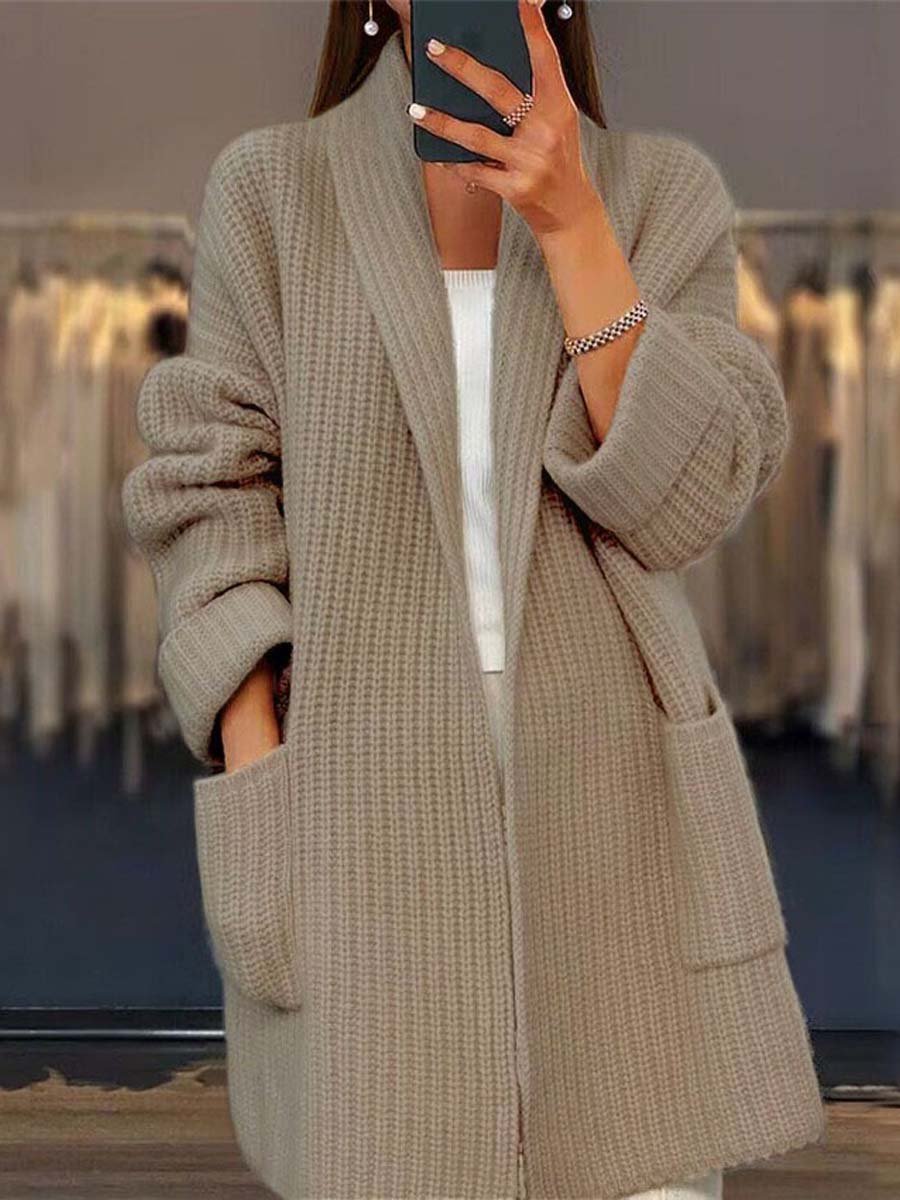 ModeGeist | Strickjacke - Einfarbige V-Ausschnitt Taschen Strickjacke, Einfach und Vielseitig