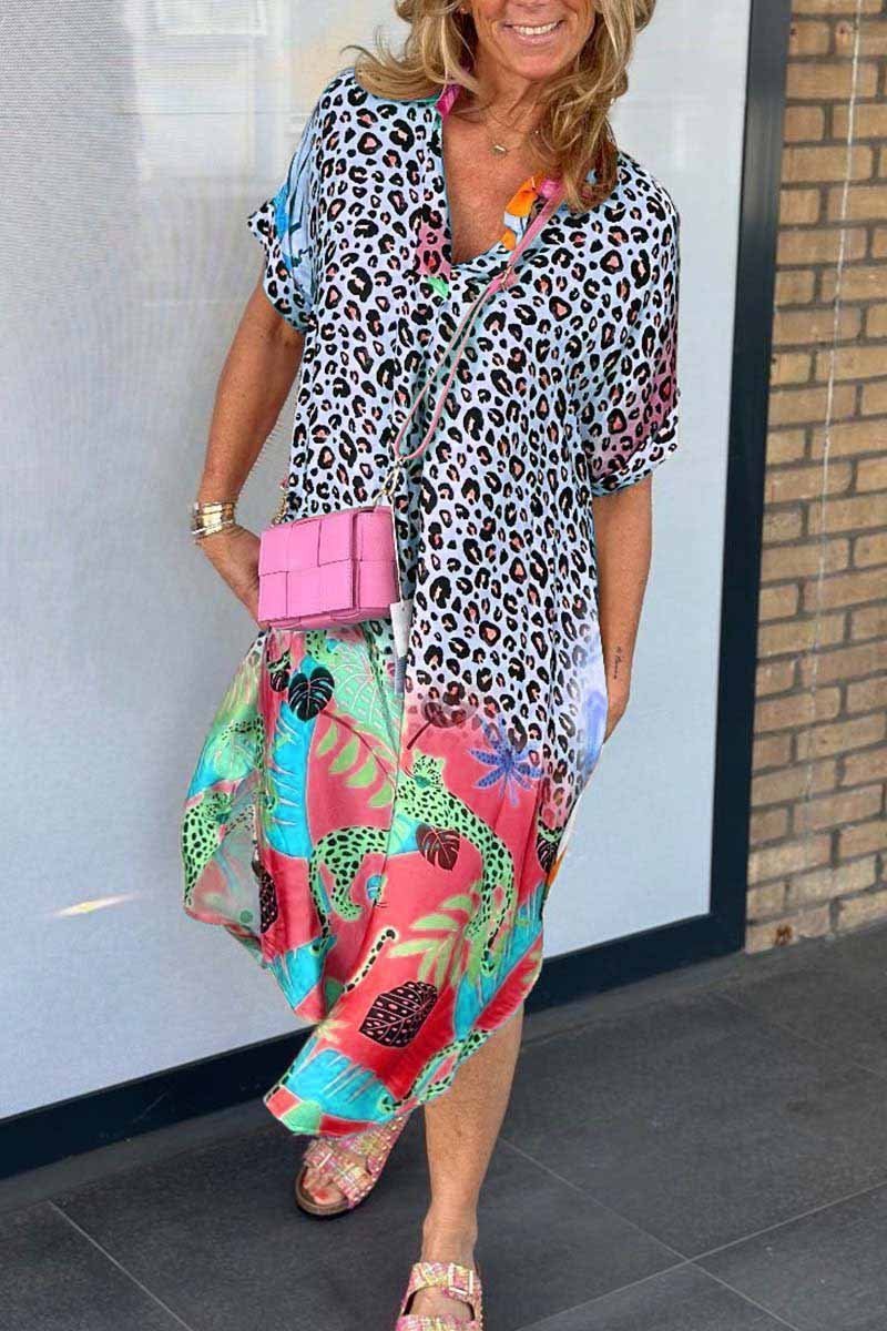 Kurzärmliges Leopardenmuster-Sommerkleid - Acel