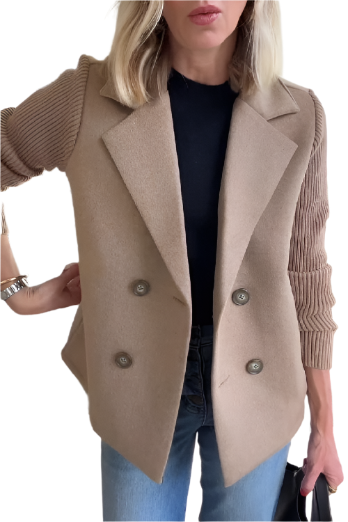ModeGeist | Damen Blazer aus veganer Wolle mit gestrickten Ärmeln