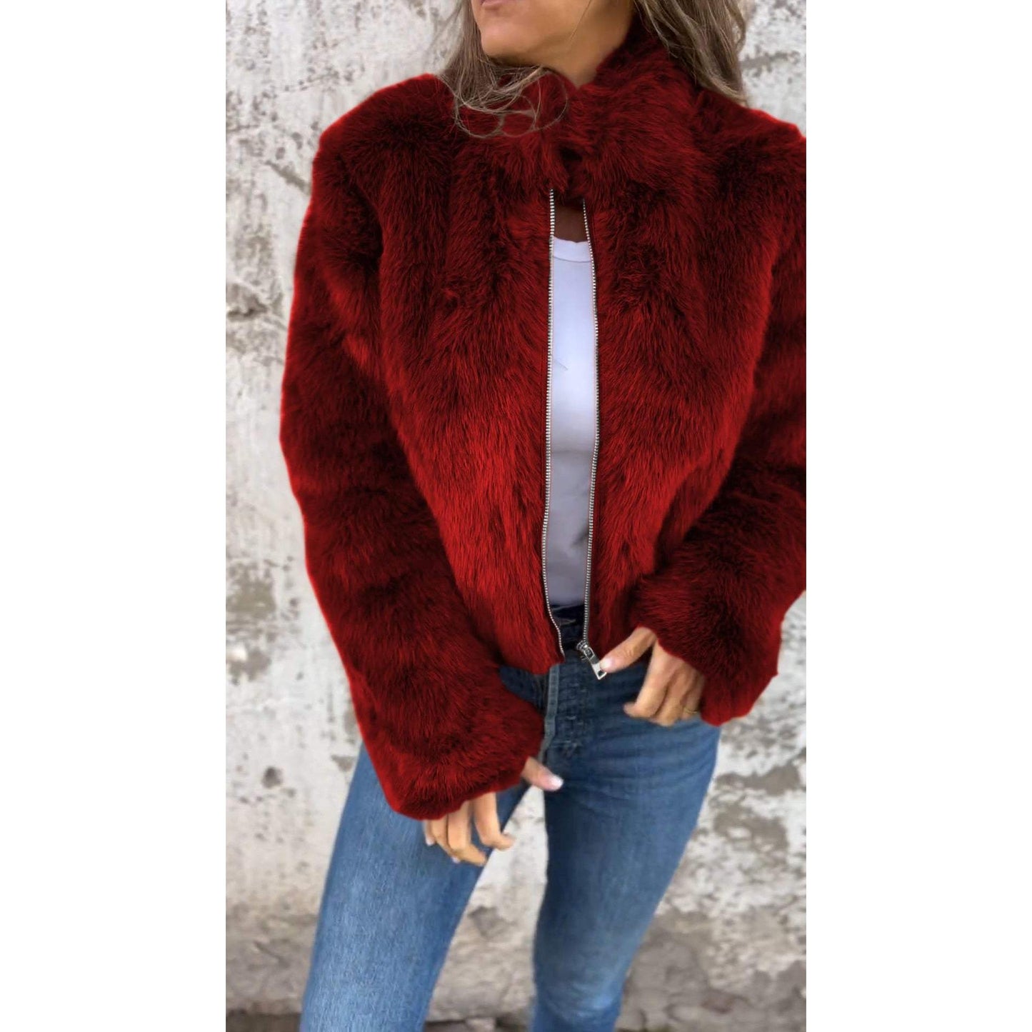 Lasithra PU-Lederjacke mit Stehkragen und Zipper