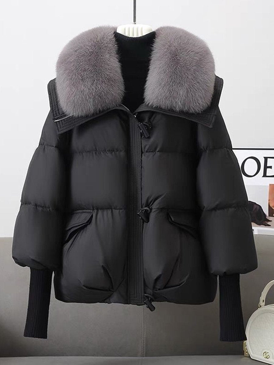 ModeGeist | oversized Daunenjacke - luxuriöser Plüsch-Fellkragen und warme gepolsterte Jacke