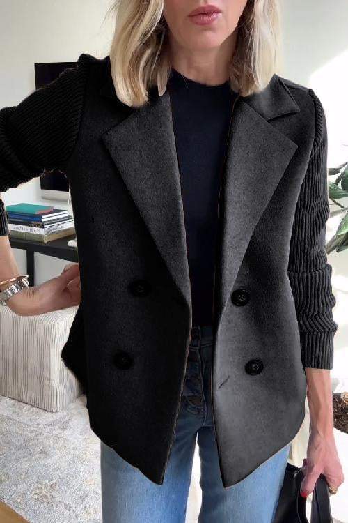 ModeGeist | Strickärmel Blazer Doppelreihige Knöpfe Klassisch mit Einem Twist