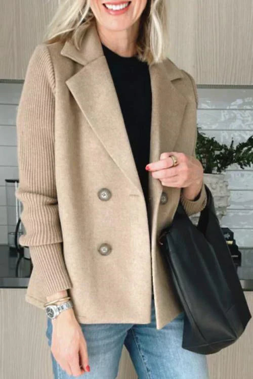 ModeGeist | Strickärmel Blazer Doppelreihige Knöpfe Klassisch mit Einem Twist
