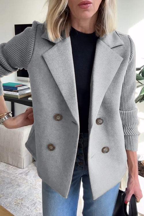ModeGeist | Strickärmel Blazer Doppelreihige Knöpfe Klassisch mit Einem Twist