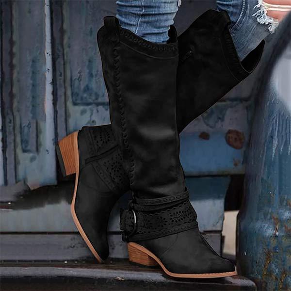 ModeGeist | Cowboystiefel mit Blockabsatz Dekorative Schnalle
