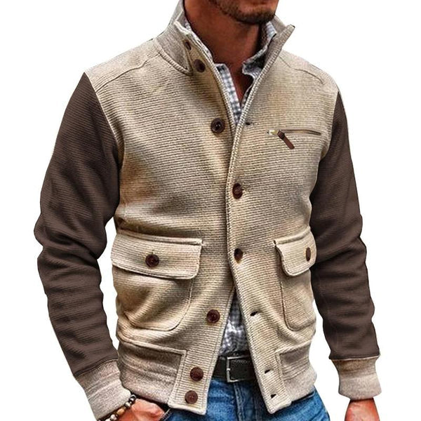 ModeGeist | Herren - Jackte mit Mehreren Taschen Im Vintage - Stehkragen In Kontrastfarbe Im Maillard - Stil