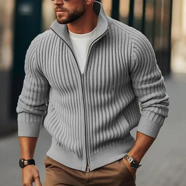 ModeGeist | Herren - Strickjacke mit Stehkragen und Reissverschluss