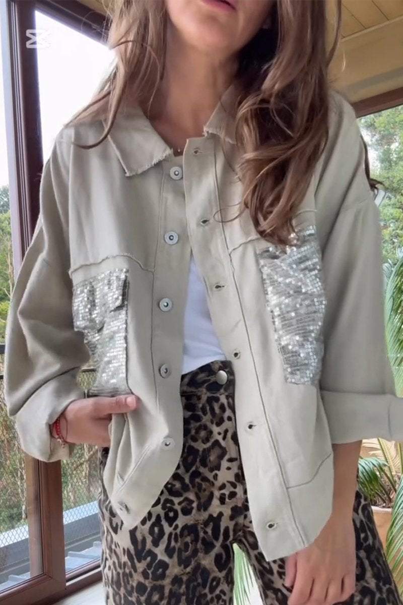 ModeGeist | Shirtjacke mit Pailletten-details Lässige Passform Modernes Statement