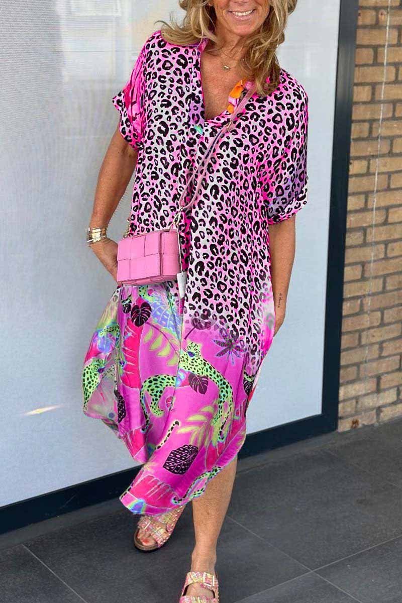 Kurzärmliges Leopardenmuster-Sommerkleid - Acel