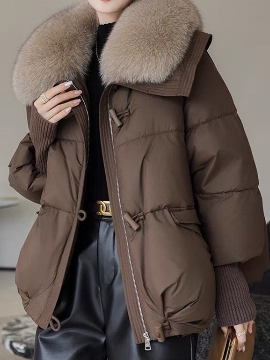 ModeGeist | oversized Daunenjacke - luxuriöser Plüsch-Fellkragen und warme gepolsterte Jacke