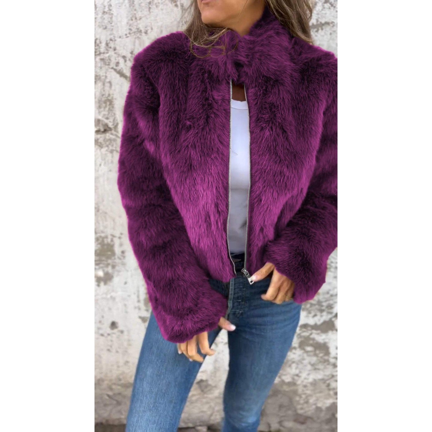 Lasithra PU-Lederjacke mit Stehkragen und Zipper