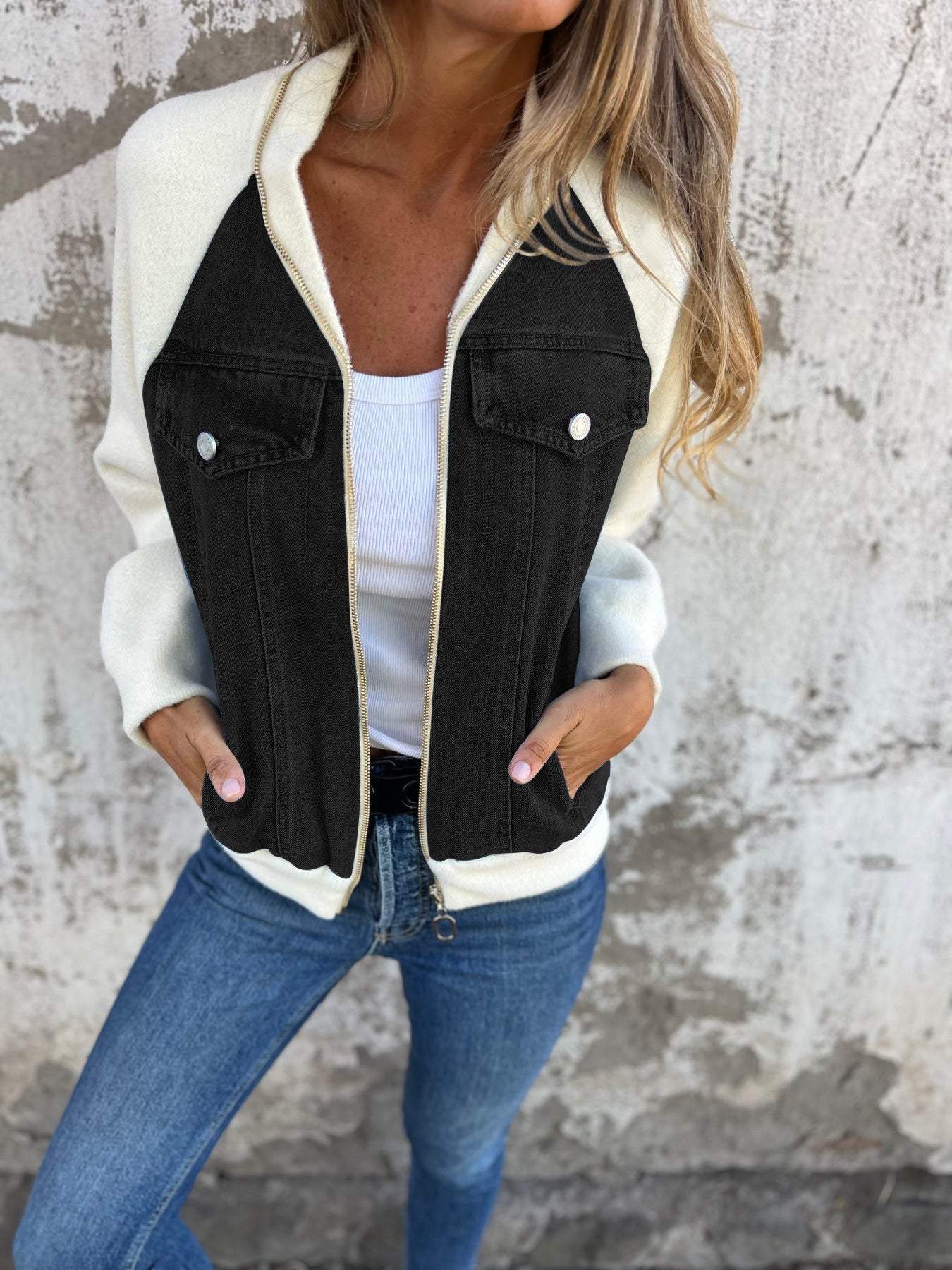 ModeGeist | Lässige Denim- und Sherpa-jacke Denim/sherpa Lässig, Warm